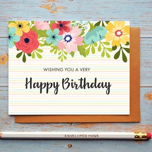 Carte d’anniversaire florale pour femme, fille, collègue, pour ami, pour mère, pour sœur, carte d’anniversaire joyeuse, carte d’anniversaire générique