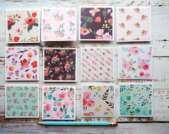 Mini Cards Set of 12, Blank 3x3 Cards, Enclosure Cards for Gifts and Packages, Small Cards, Tiny Cards, Floral and Botanical Cards