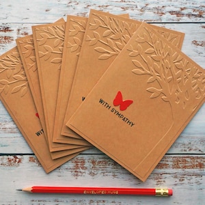 Embossed Sympathy Card Pack of 6, Butterfly and Tree Card Packs, Bulk Sympathy Cards, Sorry for Your Loss Cards, Handmade Sympathy Card Sets