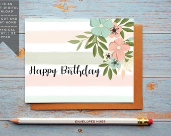 Téléchargement instantané de carte d'anniversaire, carte d'anniversaire numérique, carte d'anniversaire imprimable, carte d'anniversaire pour maman, pour grand-mère, carte d'anniversaire florale