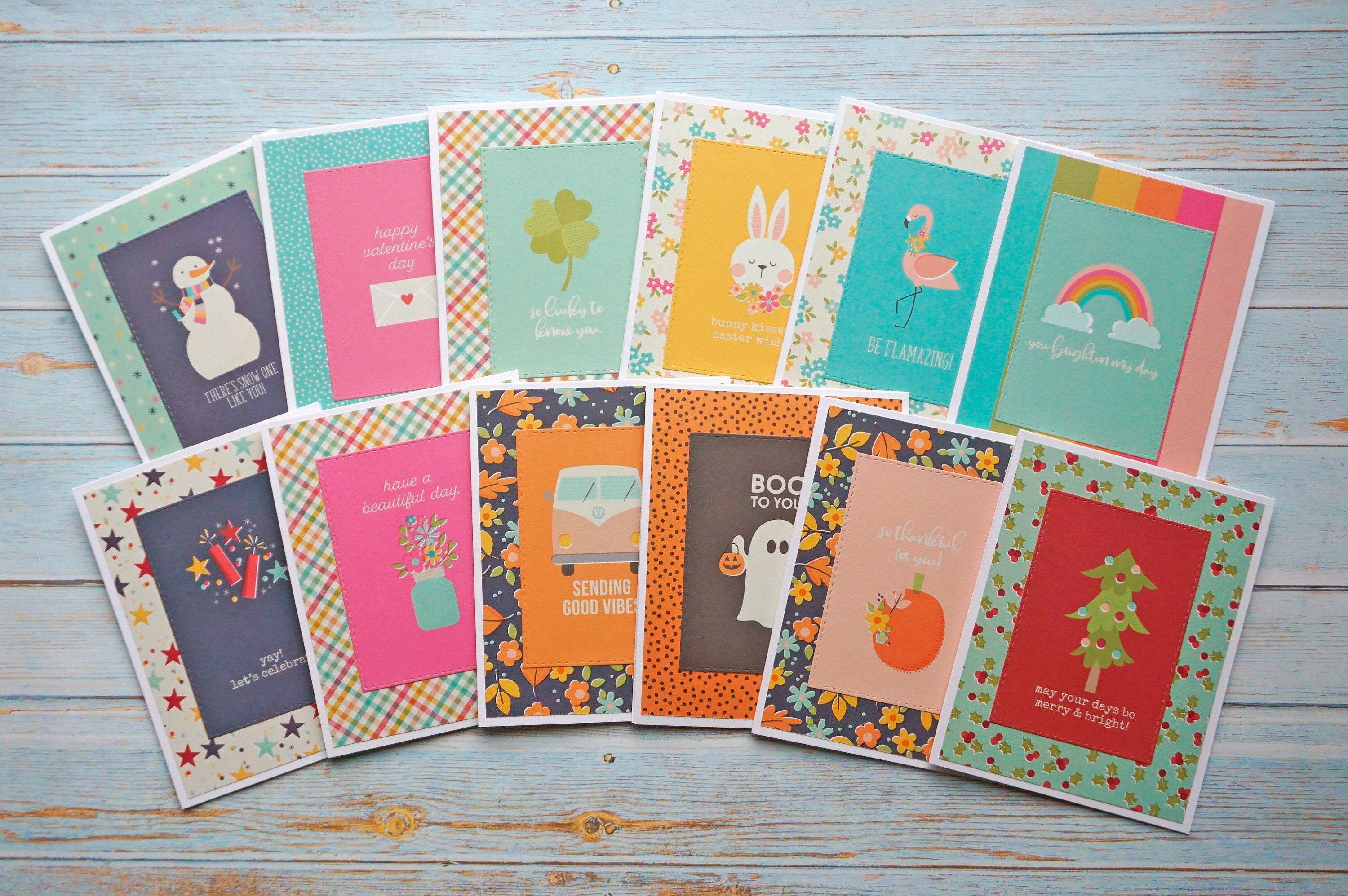Year in Cards Pack of 12 Bulk Handmade Cards Every Holiday Etsy