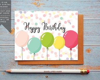 Téléchargement instantané de carte d'anniversaire, carte d'anniversaire numérique, carte d'anniversaire imprimable, carte d'anniversaire pour des enfants, carte d'anniversaire de ballon,