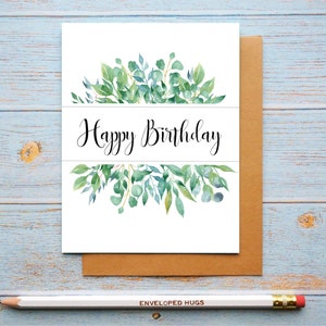 Carte d’anniversaire florale pour femme, fille, collègue, pour ami, pour mère, pour sœur, carte d’anniversaire à feuillage vert, carte d’anniversaire générique