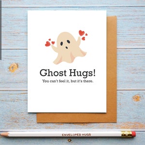 Cartão para impressão de envio de abraços, download instantâneo, cartão digital de Halloween, cartão de abraços fantasmas, cartões de trocadilhos