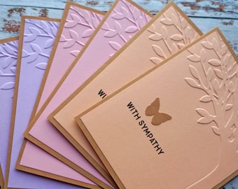 Embossed Sympathy Card Pack of 6, Butterfly and Tree Card Packs, Bulk Sympathy Cards, Sorry for Your Loss Cards, Handmade Sympathy Card Sets