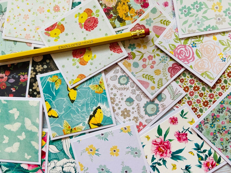 Mini Floral Cards Pack of 25 or 50, 3x3 Cards, Bulk Tiny Cards