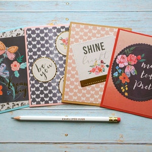 Lot de 4 cartes d'encouragement, cartes édifiantes, cartes pour gros volumes, cartes pour étudiants, cartes d'auto-isolement, cartes pour se sentir bien, lot de cartes de voeux