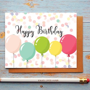 Carte d’anniversaire Balloons, Carte d’anniversaire pour amis, collègues, enfants, Carte d’anniversaire confettis, Carte d’anniversaire générique