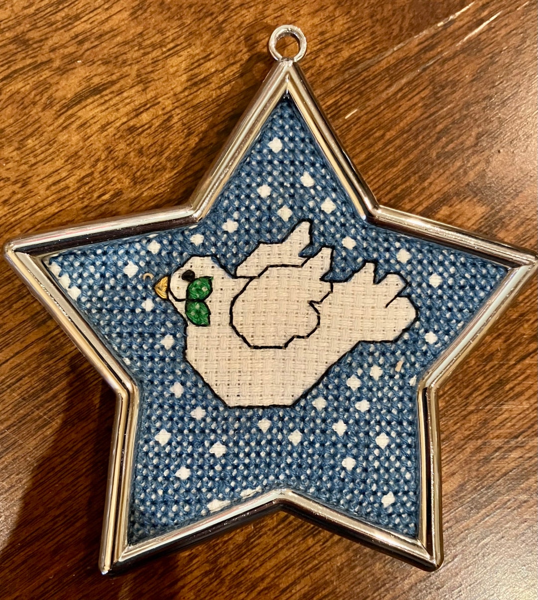Vintage Cross Stitch Peace Dove Ornament in a Frame Etsy