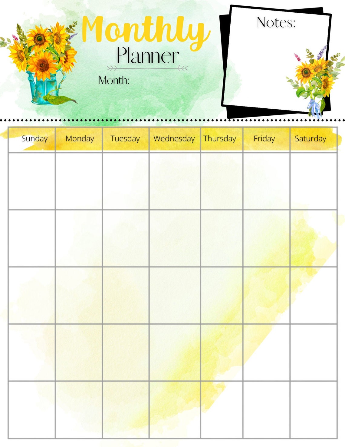 Sunflower Calendar Planner Printable Etsy