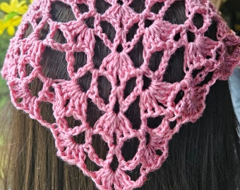 Shell Crochet Kerchief/ Headband/Bandana/ Hair Accessories/ Hair Kerchief in Pink Berry