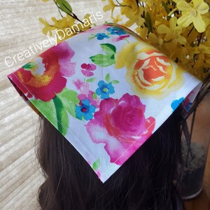 The Colorful Floral Print Head Kerchief, Cotton Fabric Kerchief, Head Bandana