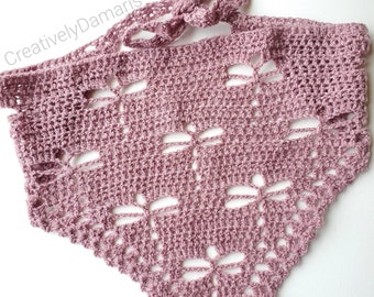 Dragonflies Crochet Kerchief/ Crochet Head Kerchief /Headband/Bandana/ Hair Accessories/ Boho Headband in Rose