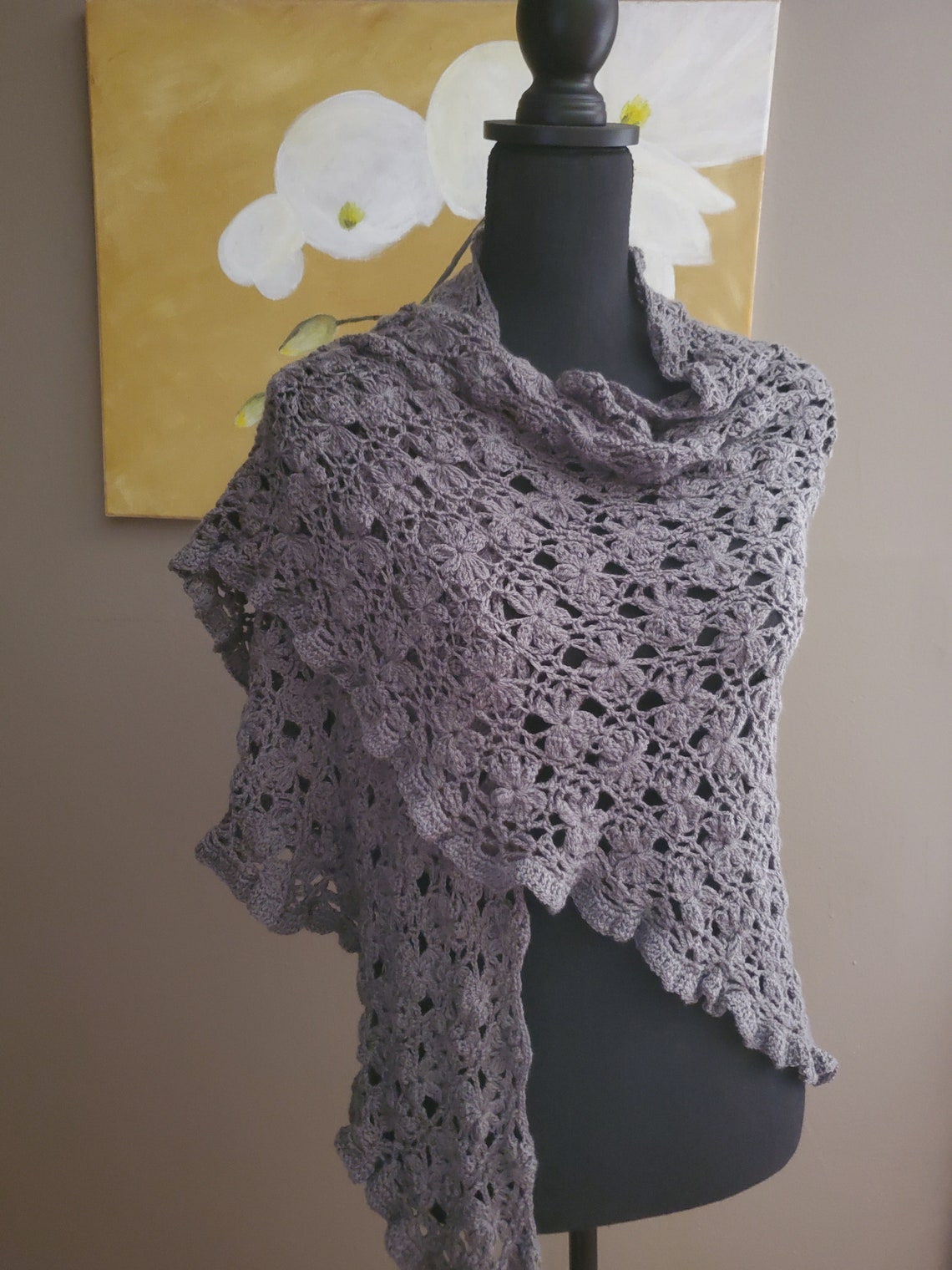 Jasmine Flower Triangular Crochet Shawl/Bridal Shawl/Bridal | Etsy