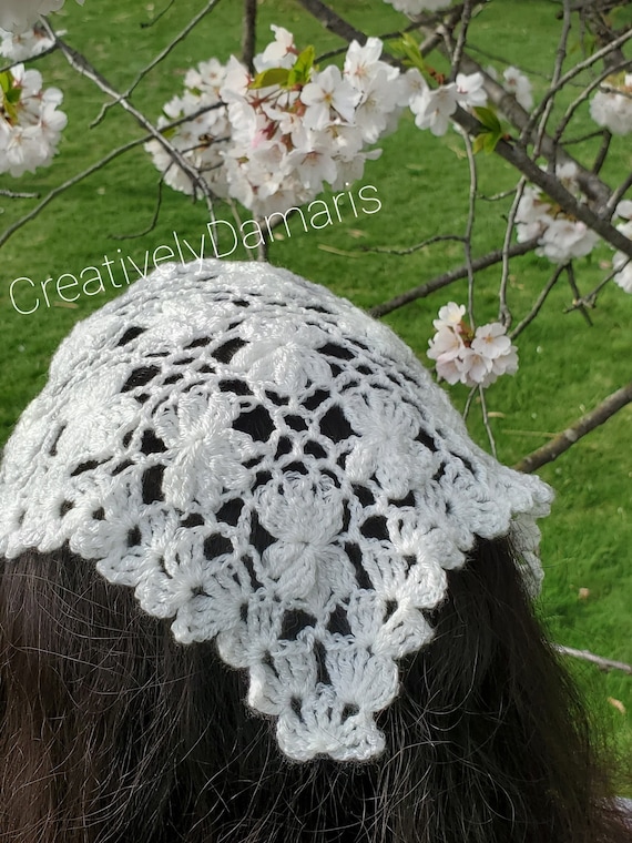 Jasmine Flower Crochet Kerchief/crochet Head Kerchief Etsy