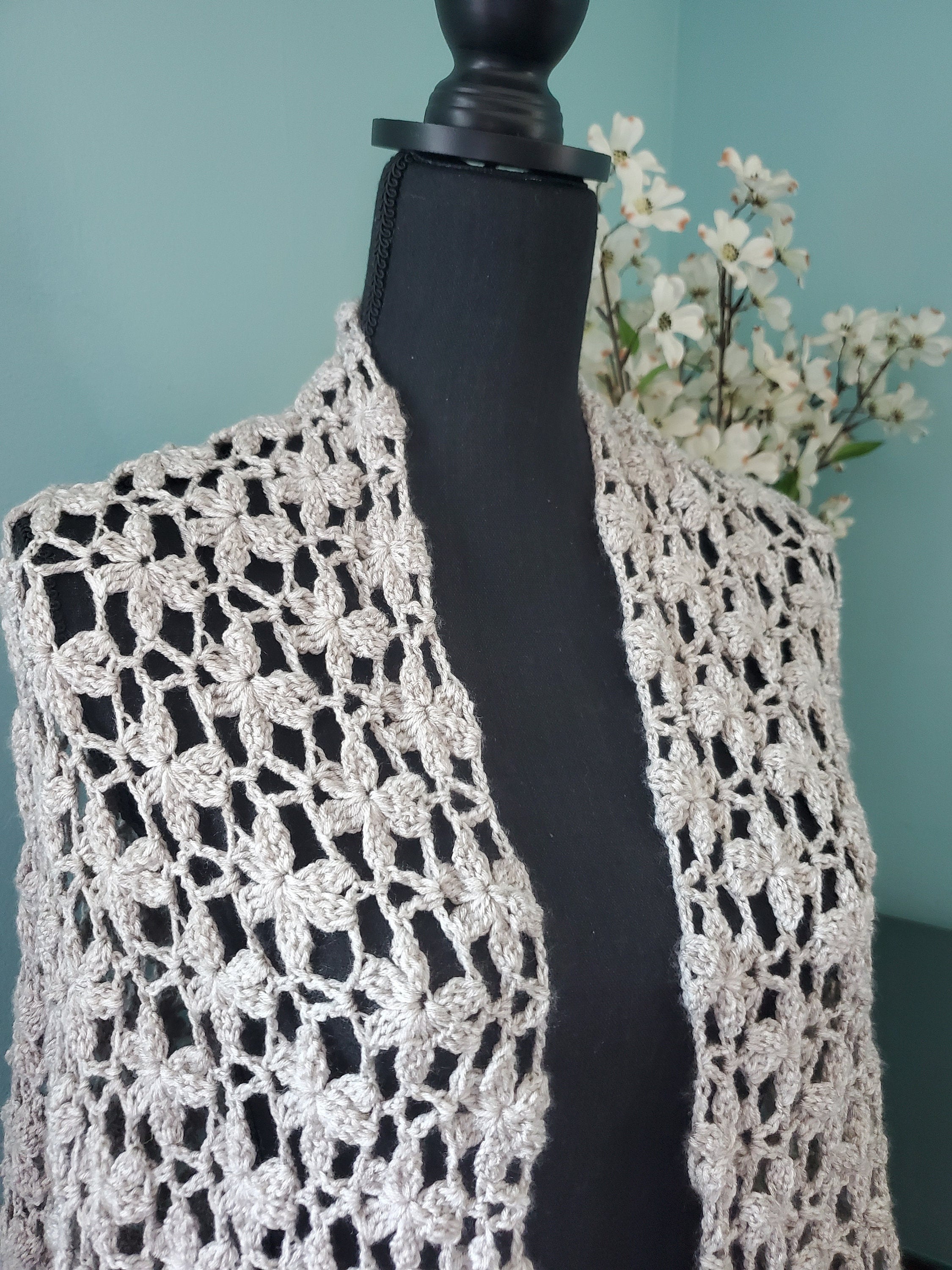 Crochet Flower Shawl: Linen Color Bridal Wrap