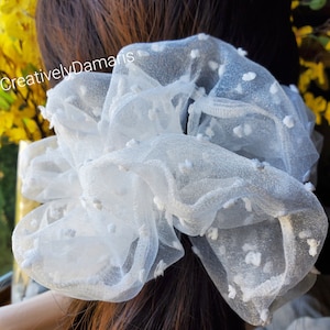 Organza Scrunchie/Organza Swiss Dot Scrunchie/Sheer Scrunchie/XL Scrunchie/Wedding Scrunchie/White Organza Scrunchie