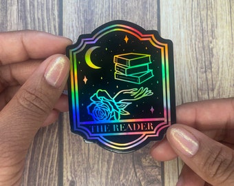 Der Leser Tarot Holographische Aufkleber | Buch Liebe Aufkleber | Bücherwurm Sticker