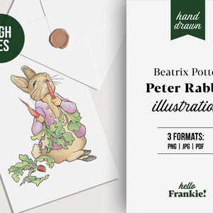 Beatrix Potter Peter Rabbit Illustration | Hand Drawn PNG | Beatrix Potter art images | Cute Bunny illustration | Baby Shower Scrapbooking