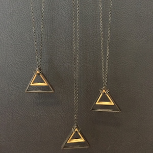 Geometric shapes 2 Triangles Long chain Necklace, handmade 925 Sterling silver plated black, mat gold