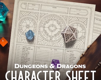 DnD Charakterbogen / Ausfüllbares PDF / Universal / Dungeons and Dragons RPG / Dungeon Master DM Werkzeuge / Minimal Line Art / Farbe