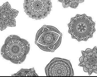 Mandala Coloring Pages / Adult Coloring Book / 12 Digital Coloring Pages / (Printable, png and PDF Download)