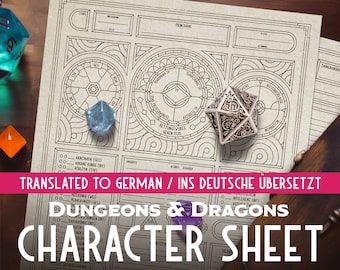 DnD Charakter Sheet Auf Deutsch / PDF für DnD / Dungeons and Dragons RPG / Dungeon Master DM Werkzeuge / Minimal Line Art / Farbe