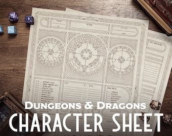 DnD Charakter Bogen Band 2 / Ausfüllbares PDF / Universal / Dungeons and Dragons RPG / Dungeon Master DM Werkzeuge / Minimal Line Art / Farbe