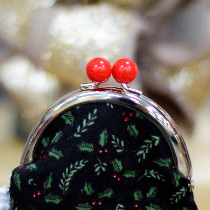 Christmas Holiday Fabric Bauble Clasp Purse Kiss Lock