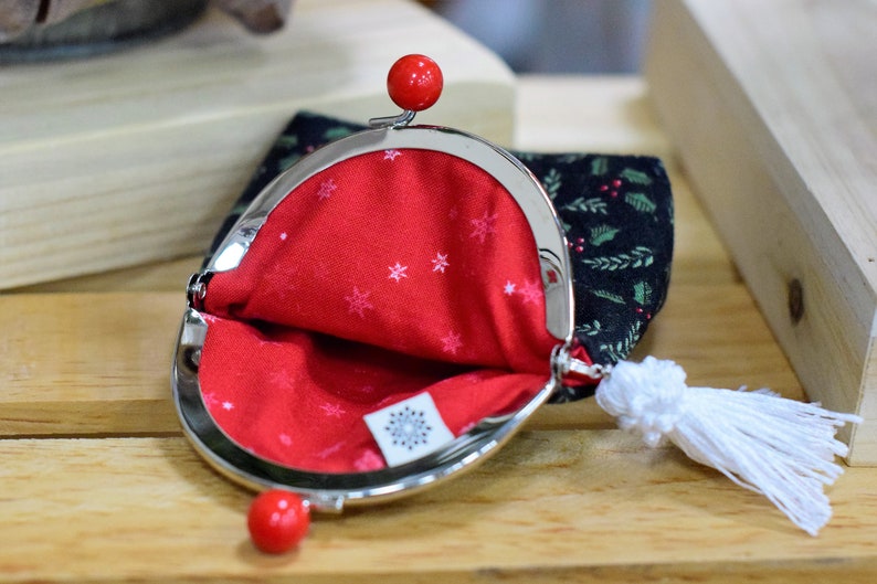 Christmas Holiday Fabric Bauble Clasp Purse Kiss Lock