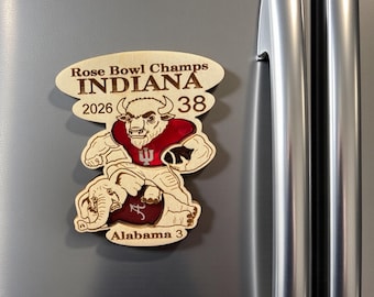 Imán del Rose Bowl Champs de los Indiana Hoosiers, madera de abedul báltico