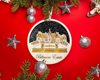 Adorno de madera de Biltmore Estate / Asheville, NC / Mensaje y fecha personalizados / Compromiso, despedida de soltera, boda, regalo de recuerdo de aniversario