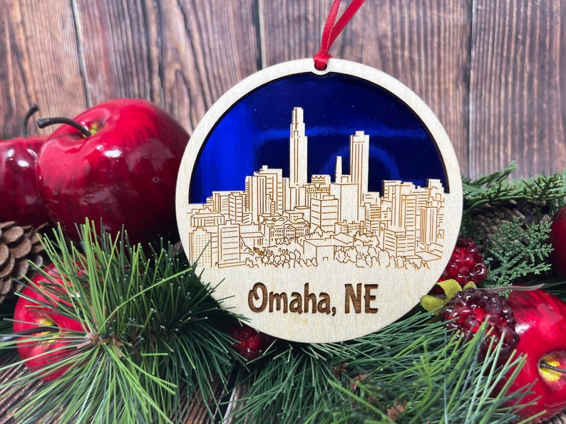Omaha Skyline Ornament Omaha Ornament Omaha Skyline Omaha NE Omaha NebraskaNebraska Ornament Omaha Décor Omaha Gift Blue