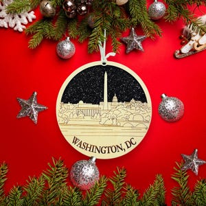 Washington DC Skyline Ornament, Personalized Wood Christmas Keepsake, Hometown Pride Gift