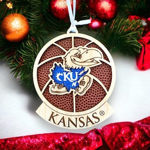 Handmade Kansas Jayhawks Ornament – Personalized Jayhawk Basketball Gift