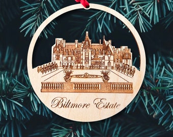 Biltmore Estate Wooden Ornament | Asheville, NC | custom message and date | engagement, bridal shower, wedding, anniversary keepsake gift