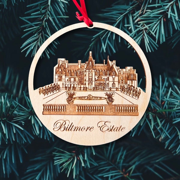 Biltmore Estate Wooden Ornament | Asheville, NC | custom message and date | engagement, bridal shower, wedding, anniversary keepsake gift