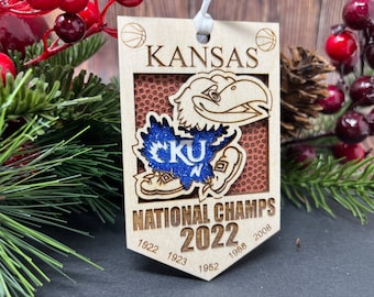 Handmade Kansas Jayhawks Ornament – Personalized Jayhawk Basketball Gift