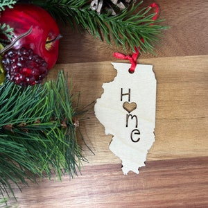 Adorno del estado de Illinois, me encanta Illinois, adornos navideños de Illinois, adorno con el mapa de Illinois, adornos navideños, decoración recortada del estado de Illinois