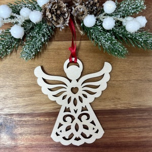 Christmas Angel, Merry Christmas, wood angel, Handcrafted Ornament, Wood Ornament, Made in the USA, angel christmas ornament, gift under 10 image 1