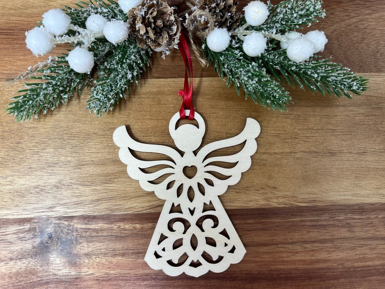 Christmas Angel, Merry Christmas, wood angel, Handcrafted Ornament, Wood Ornament, Made in the USA, angel christmas ornament, gift under 10 image 1