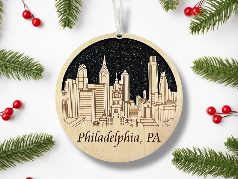 Philadelphia Skyline Christmas Ornament *** Philadelphia Ornament *** Philadelphia,Philadelphia Skyline, Philadelphia PA, Brotherly Love image 3