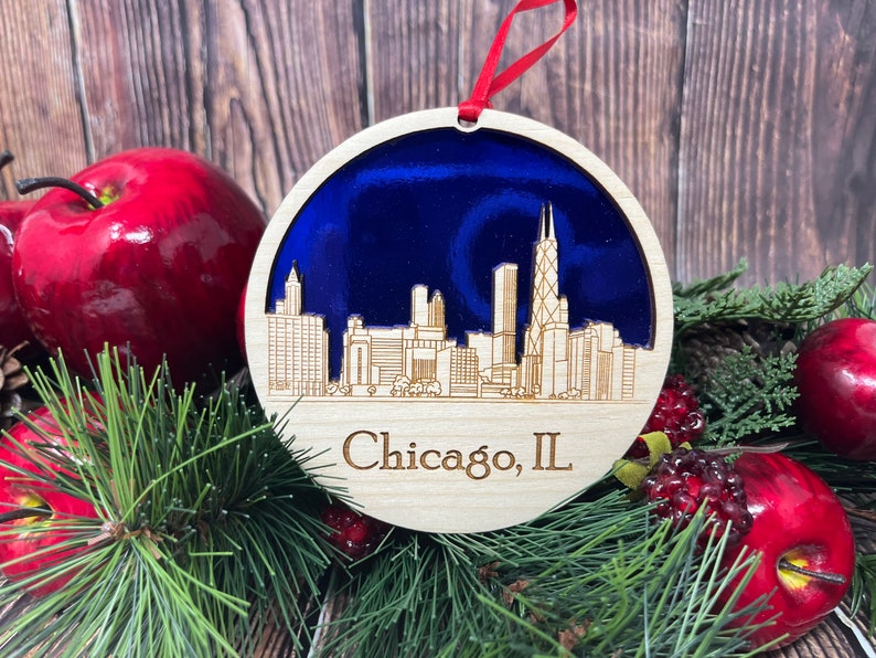 Chicago Skyline Weihnachtsschmuck Chicago Ornament Chicago Chicago Skyline Blue