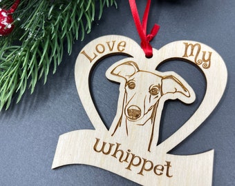 Whippet Dog, Whippet Dog Ornament, Whippet Dog Breed, Whippet Dog Gifts, Whippet Dog Christmas Ornament, I Love My Whippet Dog