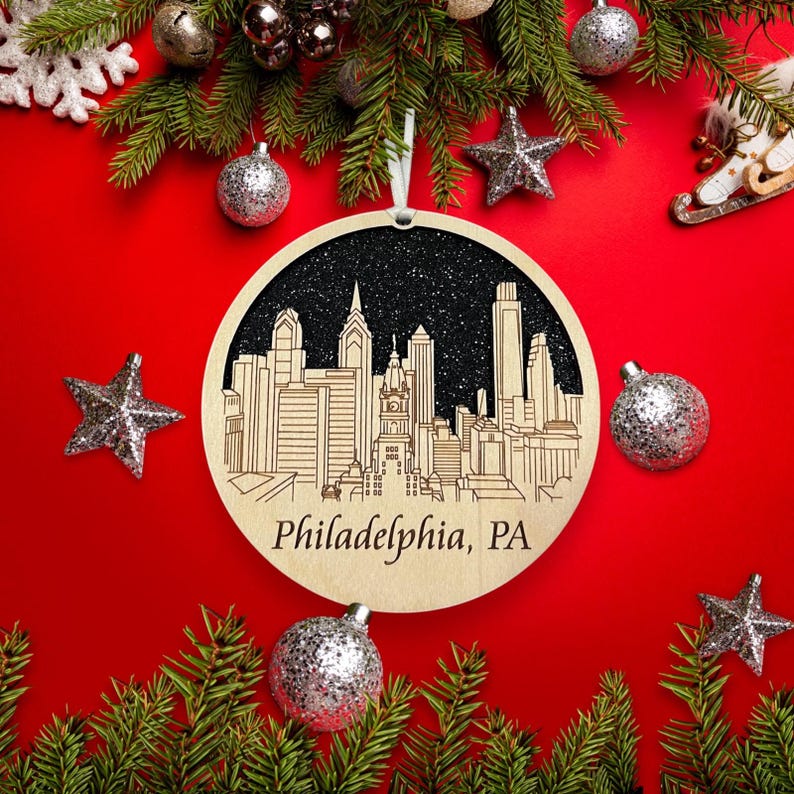 Philadelphia Skyline Christmas Ornament *** Philadelphia Ornament *** Philadelphia,Philadelphia Skyline, Philadelphia PA, Brotherly Love image 1