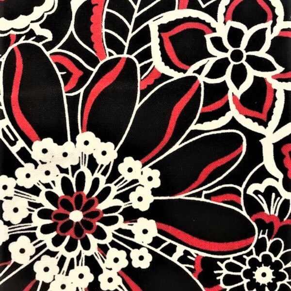 Tanglewood Red Black and White Large Floral Print Fabric 619096015029