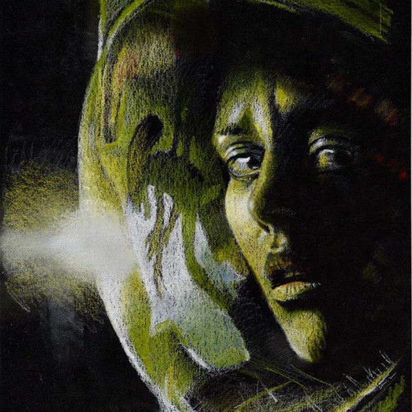 Print - pastel drawing - Alien Isolation - sizes 8" x 12" to poster