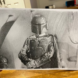 Print pencil drawing Boba Fett from ROTJ sizes 8 x 12 to poster image 6