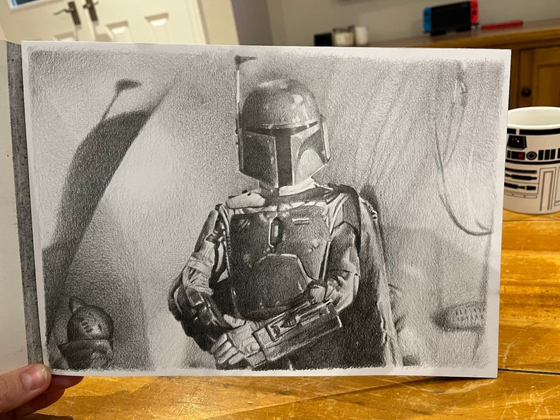 Print pencil drawing Boba Fett from ROTJ sizes 8 x 12 to poster image 6