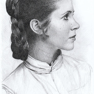 Druck - Bleistiftzeichnung - Carrie Fisher - Größen 20x30cm zum Poster
